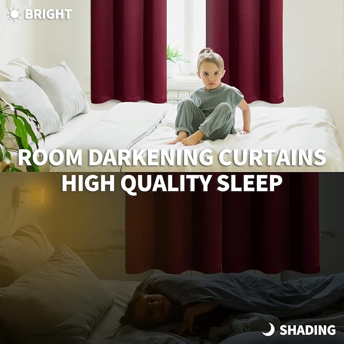 BGment Christmas Blackout Curtains - Grommet Thermal Insulated Room Darkening Bedroom and Living Room Curtains, Set of 2 Curtain Panels (52 x 84 Inch, Burgundy)
