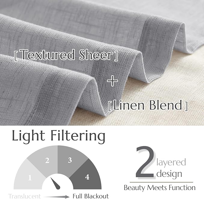 jinchan Linen Farmhouse Valances for Living Room Windows 16 Gray Inch Slubbed Crossed Double Layer Window Valances Light Filtering Rustic Country Overlay Rod Pocket 2 Panels Grey