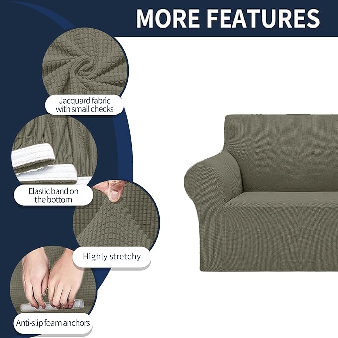 Cupuamon 2026 New Stretch Sofa Slipcovers Couch Cover for 3 Cushion Furniture Protector Sofa Covers with Elastic Bottom Jacquard Fabric Small Checks for Pets, Kids -Sofa, Khaki