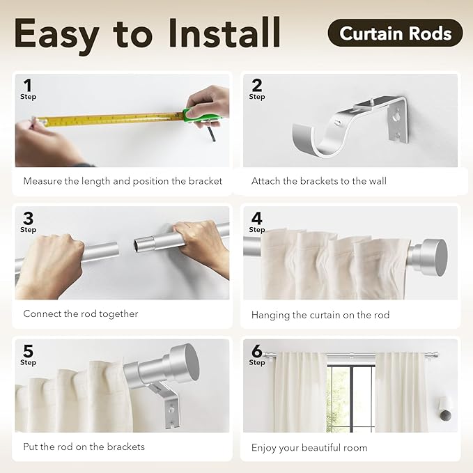 IFELS Heavy Duty Curtain Rods for Windows 28 to 48 Inch, 1 Inch Silver Window Curtain Rod for Bedroom, Living Room, Outdoor, Adjustable Easy Install Curtain Rods, Modern Elegant(A1,Silver,30-60")