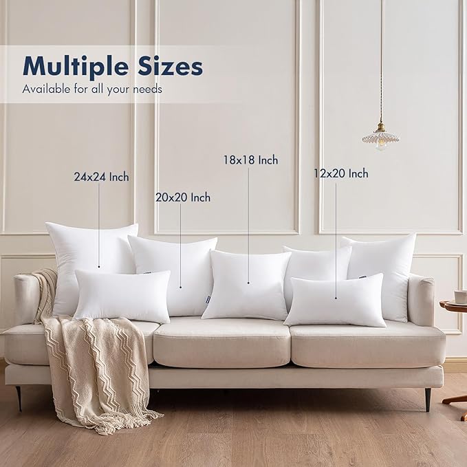 MIULEE Throw Pillows Inserts, Pack of 4 22x22 Inch 100% Virgin Fiber Filling Bed Couch Pillows