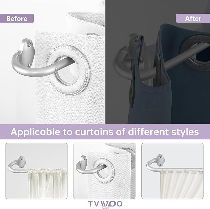 TVWOO Silver Wrap Around Curtain Rods:5/8 In Blackout Adjustable Window Curtain Rod for Bedroom Kitchen Apartment Renter Friendly,Room Darkening Curved Drapery Rods Easy Install,Antique Silver 36-72"