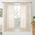 BGment Natural Linen Curtains 63 Inches Long for Bedroom Windows, Sheer Drapes Lightweight Rustic Country Textured for Farmhouse Living Room Decor Rod Pocket, 2 Panels Set, Each 42 Inch Wide