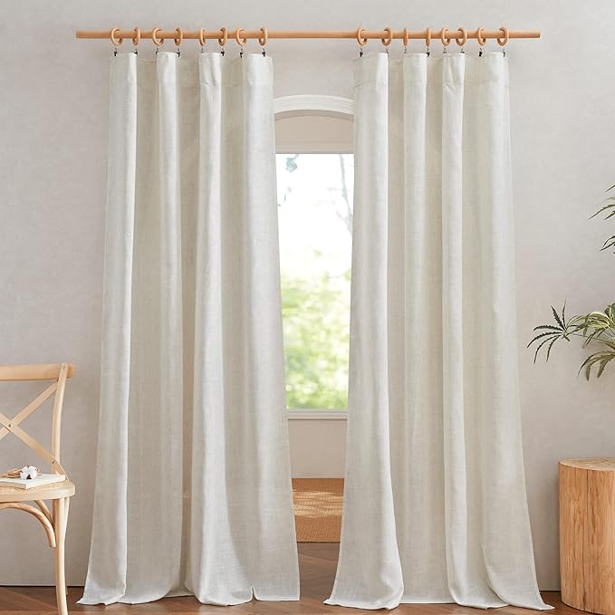 NICETOWN Extra Long Semi Sheer Linen Curtains for Living Room, Rod Pocket & Back Tab Privacy with Light Filtering Linen Weave Burlap Window Treatments for Bedroom, W52 x L144, 2 Panels