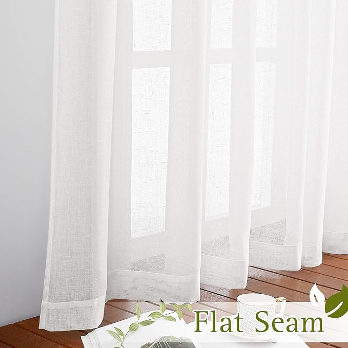 NICETOWN White Sheer Kitchen Curtains 30 inch Long, Grommet Semi Sheer Linen Blend Short Window Treatments Causal & Rustic Privacy Cafe Curtains, W29 x L30, 2 Panels