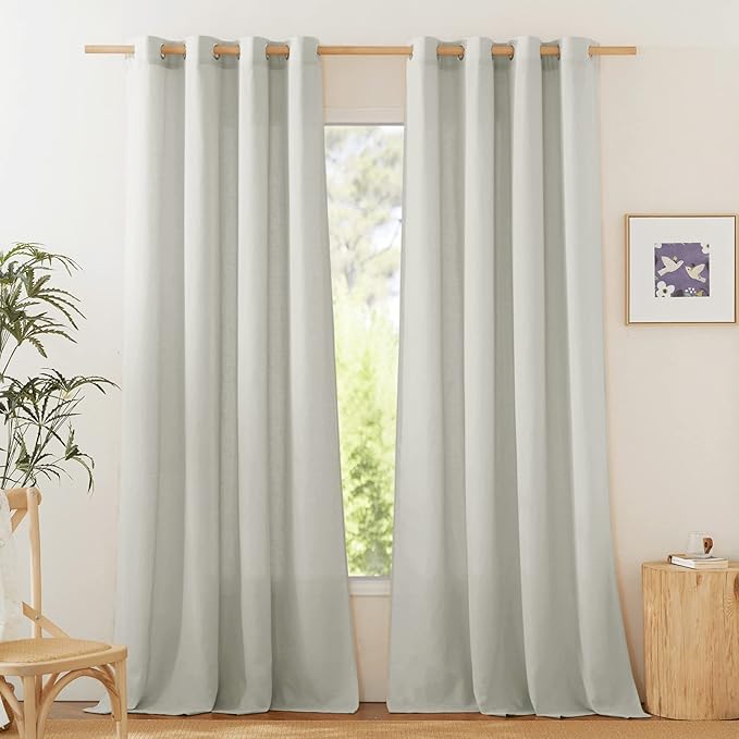 NICETOWN Rustic Linen 144 inch Long Curtains for Living Room, Grommet Privacy Added Thick Linen Weave with Light Filter Window Curtains & Drapes for Bedroom, Gray, W55 x L144, 2 Panels