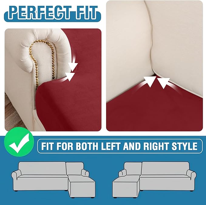 Couch Cover Stretch Velvet Sofa Cushion Cover 2-Piece - Elastic Washable Slipcover for Seat or Backrest, Couch Seat Covers for Sofas (Christmas Red)