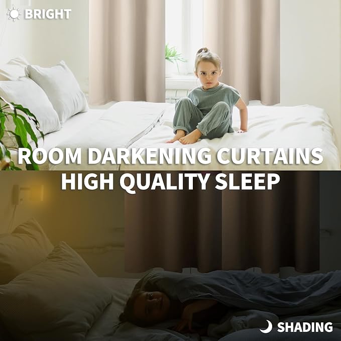 BGment Champagne Short Room Darkening Curtains for Small Windows, 38 x 45 Inch Thermal Insulated Tier Set of 2 Panels Sun Blocking Drapes for Kitchen Bedroom