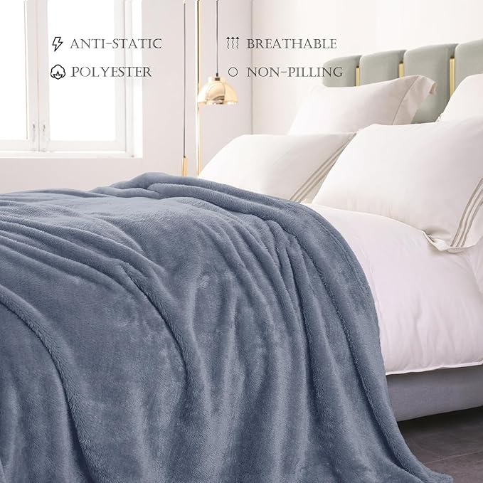Exclusivo Mezcla Plush Fuzzy Fleece Bed Blanket King Size, Super Soft, Fluffy and Warm Blankets for Couch, Bed, All Season (Stone Blue, 90x104 Inches)