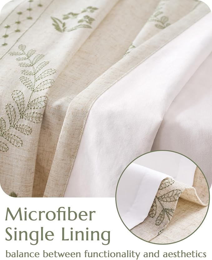 jinchan Belrose Lined Linen Blend Curtains Floral Curtains for Bedroom 96 Inch Length Sage Green Embroidered Drapes Rod Pocket Farmhouse Flower Drapes for Living Room Window Treatments Set 2 Panels