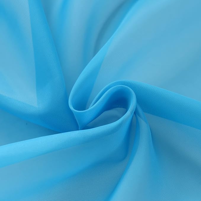 SpaceDresser Sheer Voile Window Treatment Rod Pocket Curtain Panels for Kitchen Bedroom Living Room Drapes Sunlight Filtering Privacy Semi Home Decor Assorted Colors Sizes (Cyan Blue, 52 W x 45 L)