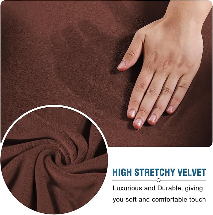 H.VERSAILTEX Modern Velvet Plush 4 Piece High Stretch Sofa Slipcover Sofa Cover Furniture Protector Form Fit Thick Velvet Sofa Cover for 3 Cushion Couch Width Up to 90 Inch (Sofa, Burnt Brick)