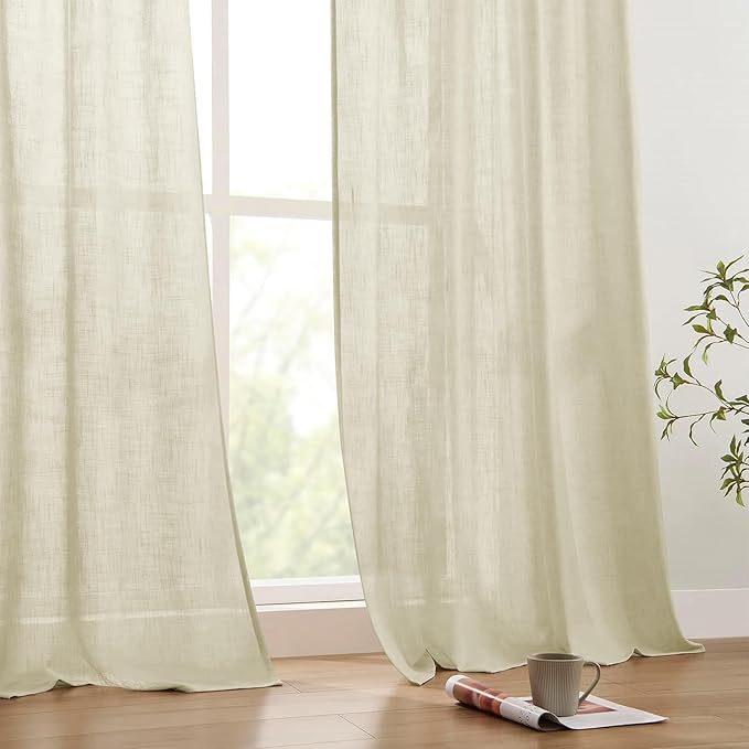 Joydeco Linen Curtains 90 Inch Length 2 Panels Set for Bedroom, Light Filtering Drapes for Living Room,Linen Blend Curtains 52 Inches Wide with Rod Pockets Back Tab (W52 x L90 Inch, Natural)
