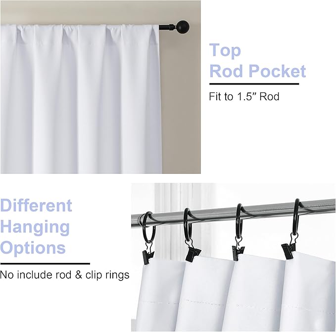 Simplebrand Ava Pure White Curtains for Bedroom 45 Inches Long 2 Panels Set, Light Filtering Window Treatment, Short Curtain Drapes, Soft Touching Casual Rod Pocket Privacy Curtains, W40 x L45 Inch