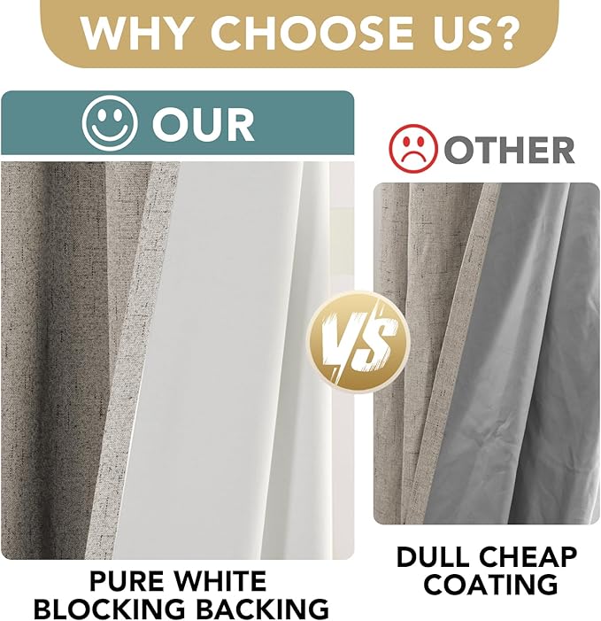 H.VERSAILTEX Linen Blackout Curtains Durable Thick Textured Linen Look 100% Blackout Patio Door Curtain Anti Rust Grommet Extra Wide Sliding Door Curtain Panel, W100 x L108 inch - Stone