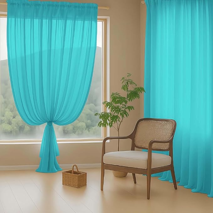 Turquoise Sheer Curtains for Window 72 inches Long 2 Panels Set, Soft Airy Modern Light Filtering Sheer Curtains for Living Room Bedroom, Dual Rod Pocket Solid Window Drapes, 2x42Wx72L inches