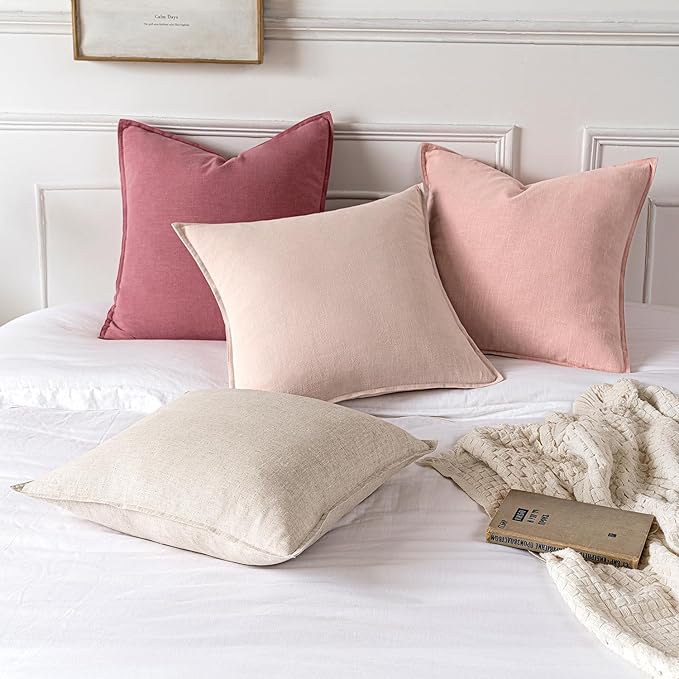 MIULEE Decorative Linen Pillow Covers 20x20 Inch Pink Boho Farmhouse Neutral Valentine Spring Couch Throw Pillows for Bed Pack of 2 Accent Modern Pillowcase Sofa Livingroom Home Decor