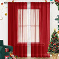 SpaceDresser Sheer Voile Window Treatment Rod Pocket Curtain Panels for Kitchen Bedroom Living Room Drapes Sunlight Filtering Privacy Semi Home Decor Assorted Colors Sizes (Christmas Red, 52 W x 45 L)