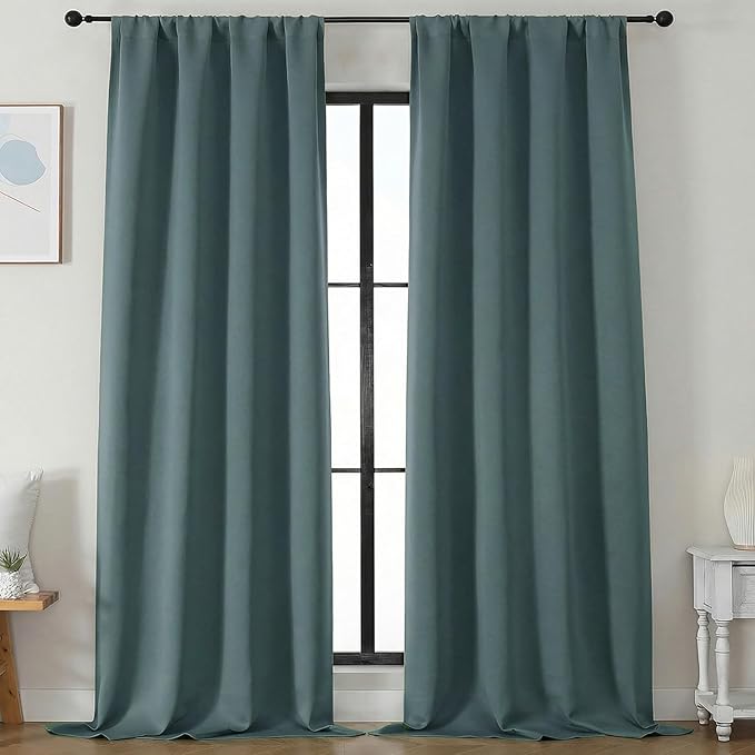 Simplebrand Ava Blackout Curtains for Patio 108 Inches Long 2 Panels Set, Solid Thermal Insulated Room Darkening Rod Pocket Window Treatment Curtains Blackout Drapes, W50 x L108 Inch, Dark Green