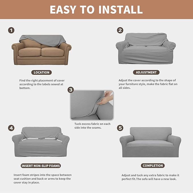 Easy-Going 100% Waterproof Couch Cover, Dual Waterproof Sofa Cover, Stretch Jacquard Sofa Slipcover, Leakproof Furniture Protector for Kids, Pets, Dog and Cat (Oversized Sofa, Light Gray)