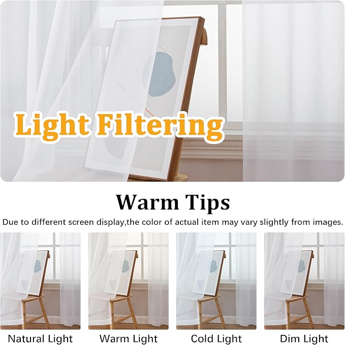 Gwine White Sheer Curtain Tiers 24 Inch Length, Light Filtering Voile Short Curtain for Living Room Bedroom, Rod Pocket Cafe Curtains for Small Windows 42x24 Inch, 2PCS
