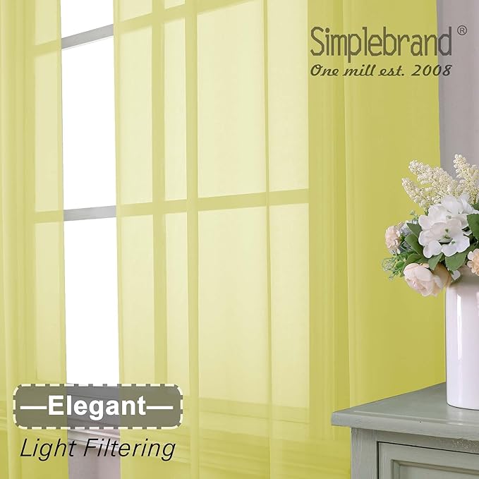 Simplebrand Lemon Sheer Curtains 63 Inch Length 2 Panels, Rod Pocket Solid Color Window Sheer Curtain Panels, Elegant Curtains & Drapes for Living Room, Bedroom 2 Panels (Ivory, 42" W x 63" L)