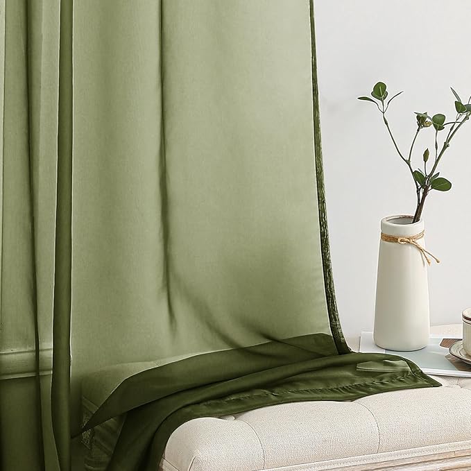 MIULEE 2 Panels Solid Color Sheer Window Curtains Elegant Window Voile Panels/Drapes/Treatment for Bedroom Living Room (54X45 Inches Olive Green)