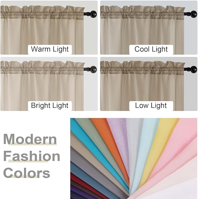 Extra Long Sheer Taupe Curtains for Bedroom Living Room 120 Inches Long 2 Panels Set, Solid Soft Light Filtering Rod Pocket Sheer Window Curtains, Taupe, Each 42" Wx120 L Inch