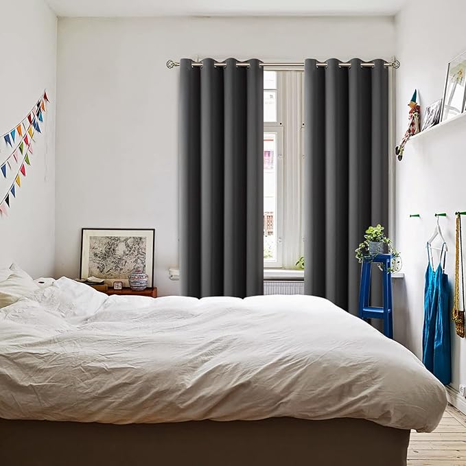 BGment Blackout Curtains for Bedroom - Grommet Thermal Insulated Room Darkening Curtains for Living Room, Set of 2 Panels, Each 55 x 96 Inch, Dark Grey