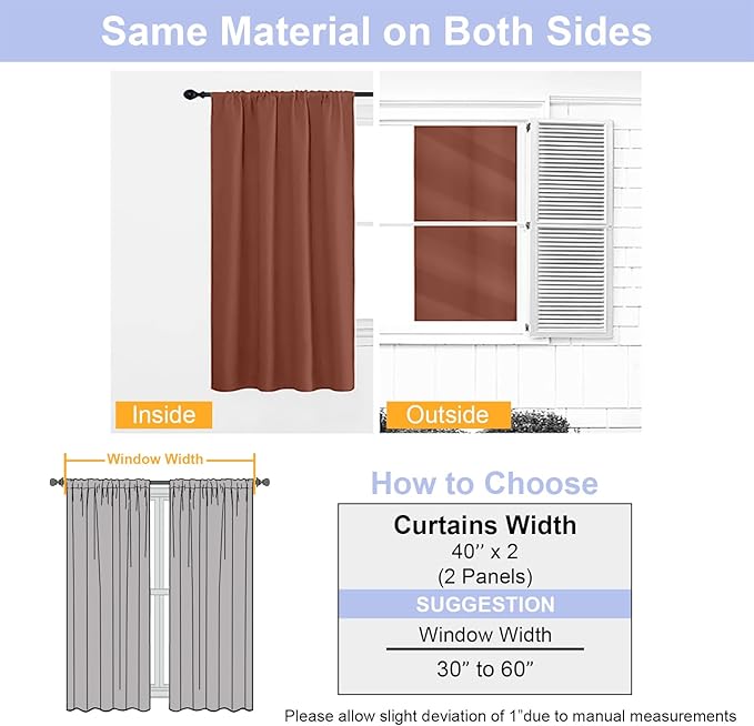 Simplebrand Ava Terracotta Blackout Curtains for Bedroom 84 Inch Length 2 Panels Set, Solid Thermal Insulated Privacy Living Room Window Treatment Curtains Blackout Drapes, W40 x L84 Inch, Terracotta
