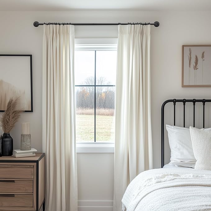 Zeerobee Curtain Rods for Windows 32 to 72, 1 Inch Industrial Wrap Around Black Curtain Rod, Indoor/Outdoor Room Divider Adjustable Drapery Pole, 32"-72"