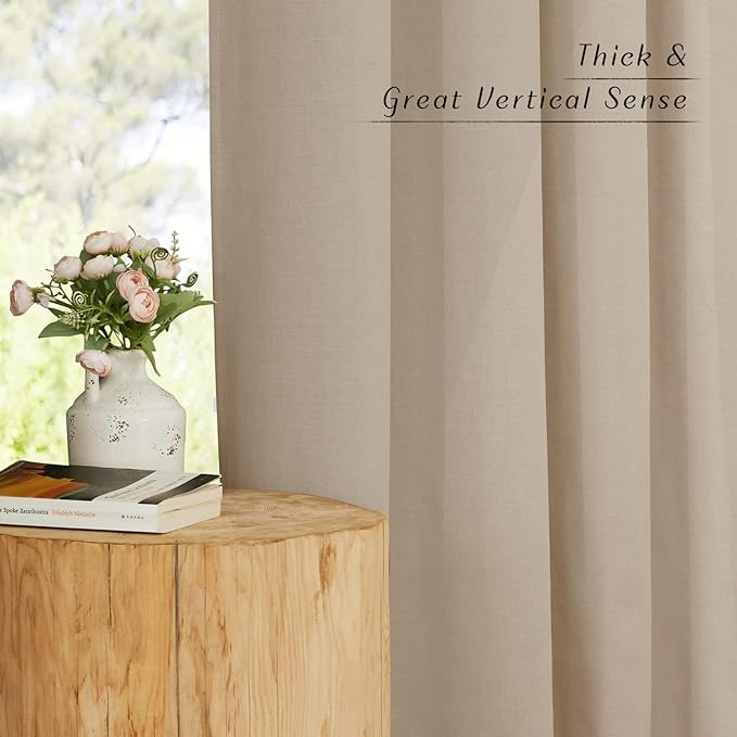 NICETOWN Thick Linen Blend 108 inches Long Curtains, Grommet Bedroom Window Treatments Privacy with Light Penetration Natural Linen Burlap for Living Room, Taupe, W55 x L108, 2 Panels