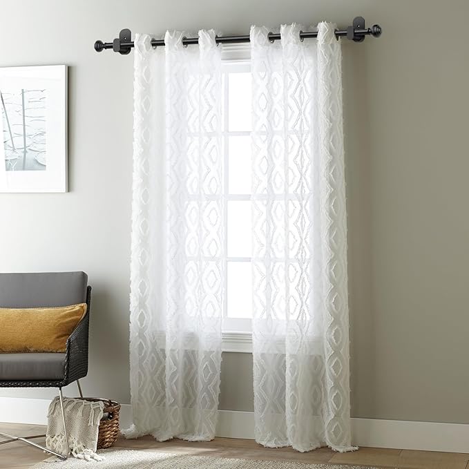KAMANINA Curtain Rods No Drilling for Windows 32 to 86 Inches, 5/8 Inch Adjustable Renter Friendly Curain Rod with 3M Adhesive Brackets without Drilling, Black
