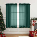 Green Window Sheer Curtains 45 Inches Length, Voile Short Curtains for Christmas, Modern Soft Window Drapes 2 Panels Set, Top Dual Rod Pocket, Hunter Green, 2x42Wx45L Inches