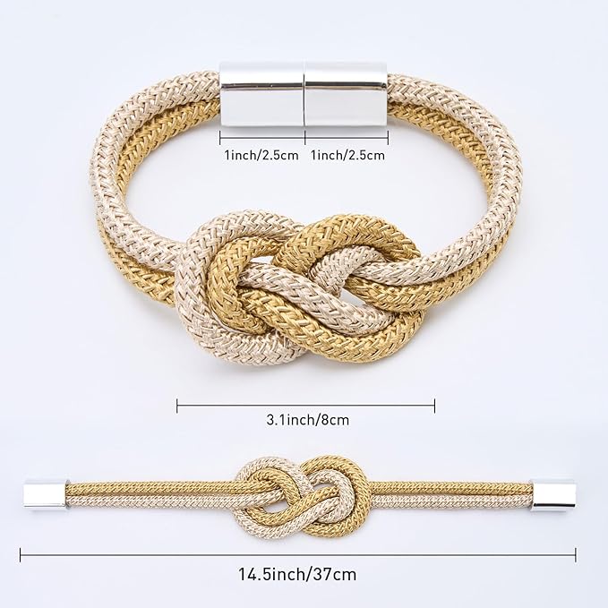NICEEC 2 Pack Mini Magnetic Curtain Tiebacks Nordic Simple Style Drape Tie Backs Elegant Hand Weave Rope Knot Decorative Curtain Holdbacks for Home & Office Thin Window Drapery (Gold & Beige)