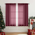 Burgundy Window Sheer Curtains 45 Inches Length, Voile Short Curtains for Living Room Bedroom, Modern Soft Window Drapes 2 Panels Set, Top Dual Rod Pocket Design, 2x42Wx45L Inches