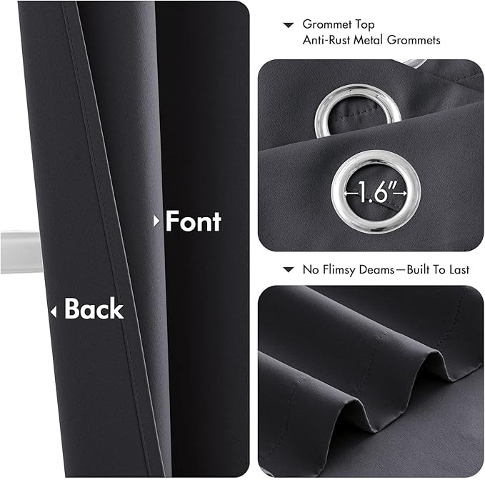 MIULEE Dark Grey Blackout Curtains for Bedroom Living Room 84 Inches Long 2 Panels, Thermal Insulated Room Darkening Drapes Solid Grommet Noise Reduction Light Blocking Window Treatments 40x84 Inch