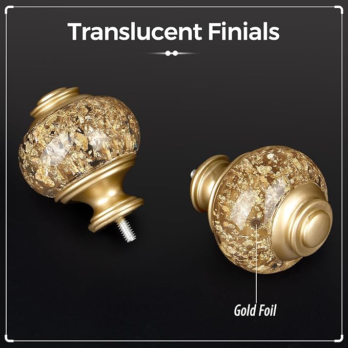 7/8 inch Curtain Rods for Windows 66 to 120 Inch, USFOOK Telescoping Splicing Drapery Rods, Decoration for Home with Luxury Gold Decorative Translucent Finials