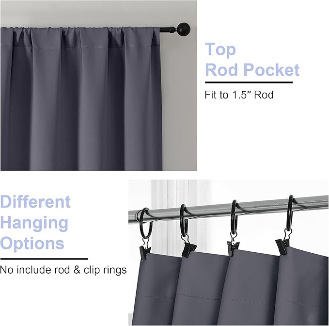 Simplebrand Ava Grey Blackout Curtains for Bedroom 90 Inches Long 2 Panels Set, Solid Privacy Energy Saving Living Room Window Treatment Curtains Blackout Drapes, W40 x L90 Inch, Grey