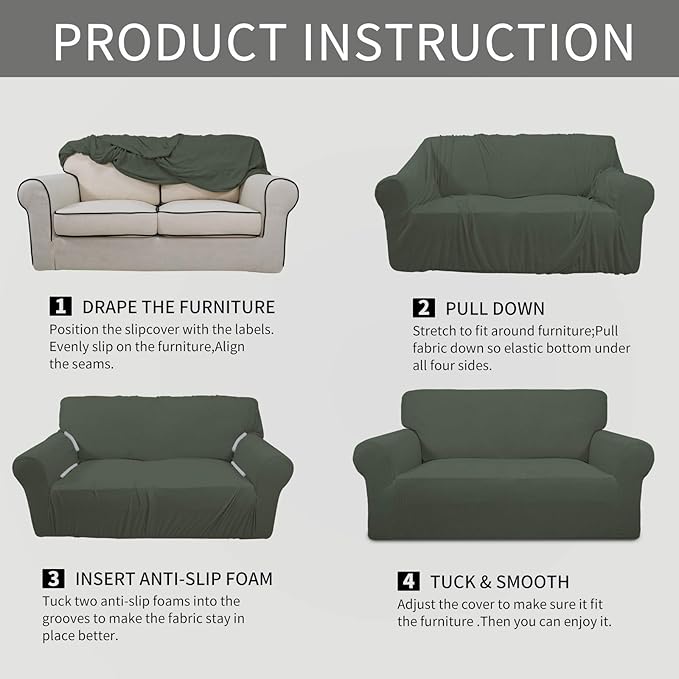 Easy-Going Stretch Sofa Slipcover 1-Piece Sofa Cover Furniture Protector Couch Soft with Elastic Bottom for Kids, Polyester Spandex Jacquard Fabric Small Checks (Sofa, Olive Green)