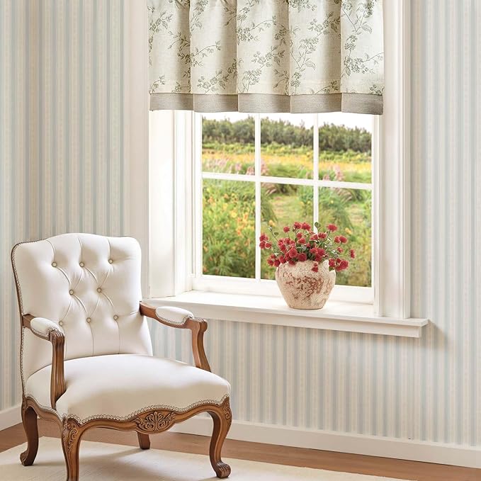 jinchan Linen Valance Curtains for Windows 16 Inch Christmas Decorations Floral Double Layer Kitchen Valance Living Room Darkening Cottagecore Farmhouse Flower Window Treatment 1 Panel Green on Linen