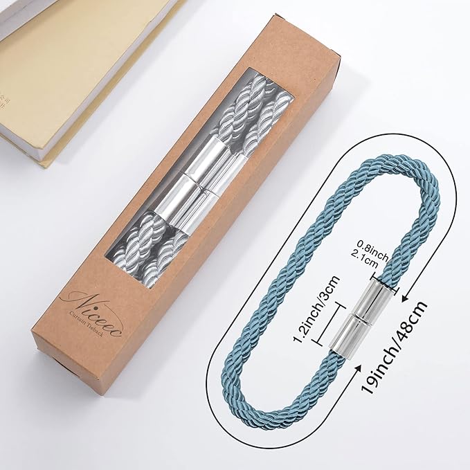 NICEEC 4 Pack Strong Magnetic Curtain Tiebacks Modern Simple Style Drape Tie Backs Convenient Decorative Weave Rope Curtain Holdbacks for Thin or Thick Home & Office Window Draperies (Teal)