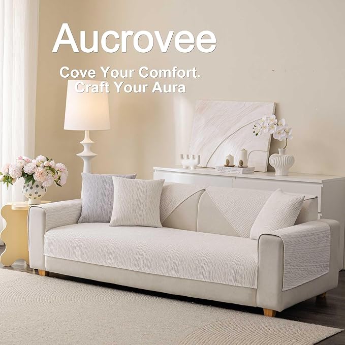 Soft Waterproof Chenille Cover Washable, Non Slip Sectional Sofa Covers for 3 Cushion Couch Sofa L Sharped Sofa Slipcover for Pets, Furniture Protector (1 PCS 27"x27" White)