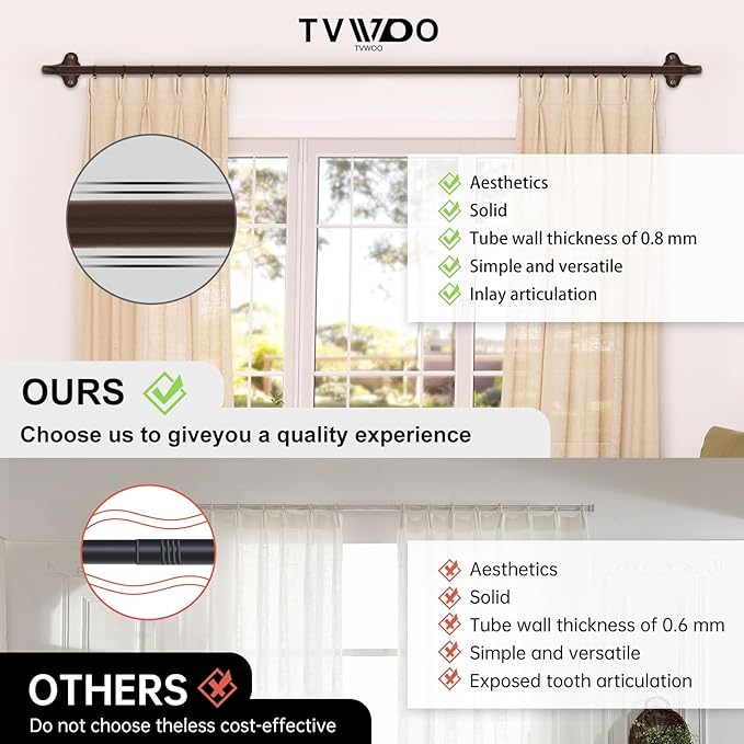 TVWOO Bronze Wrap Around Curtain Rods:5/8 Inch Blackout Adjustable Window Curtain Rod for Bedroom Kitchen Apartment Renter Friendly,Room Darkening Curved Drapery Rods Easy Install,Antique Brown 28-60"