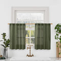 LAMIT Christmas Short Linen Curtains 36 Inch Length 2 Panels, Olive Green Light Filtering Panels Back Tab and Rod Pocket Neutral Cafe Drapes for Bathroom/Small Windows, 34 x 36 Inch