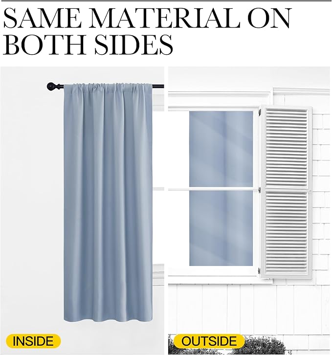 NICETOWN Blackout Curtains for Living Curtains, Vintage Blue, 1 Pair, 34-inch W x 72-inch L, Home Decorations Thermal Insulated Solid Pole Top Blackout Drapes for Living Room