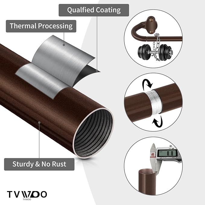 TVWOO Bronze Wrap Around Curtain Rods 2 Pack:Small Blackout Adjustable Window Curtain Rod for Bedroom Kitchen Apartment Renter Friendly,Room Darkening Curved Drapery Rods Easy Install,Brown 28-48 Inch