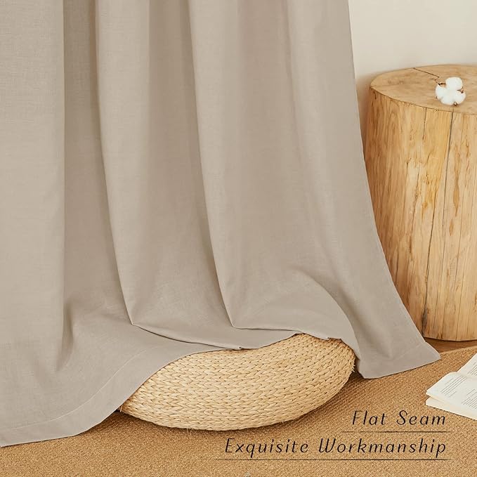 NICETOWN Rustic Linen 102 inch Long Curtains for Living Room, Grommet Privacy Added Thick Linen Weave with Light Filter Window Curtains & Drapes for Bedroom, Taupe, W55 x L102, 2 Panels