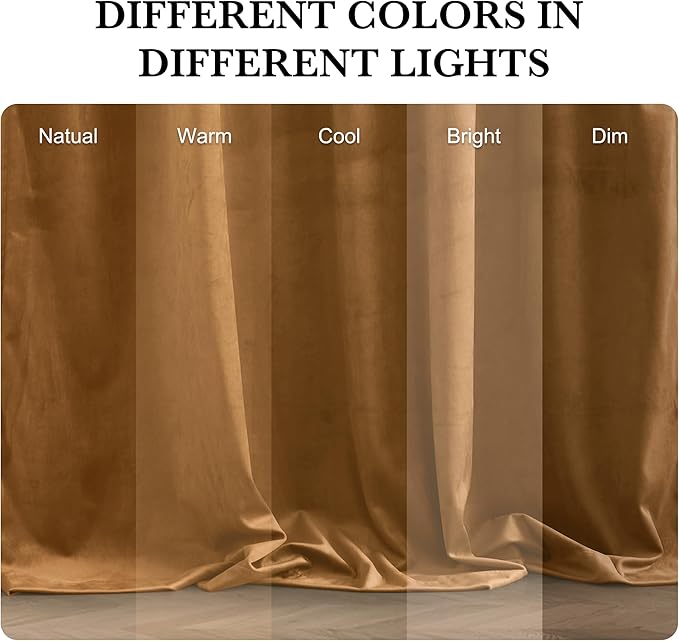 RYB HOME Luxurious Bronze Velvet Curtain Panels for Living Room Bedroom, Heavy Duty Thermal Insulated Floor-Length Velvet Drapes with Hook Belt for Vintage Decor, 52" W x L96 L, 2 Panels Set