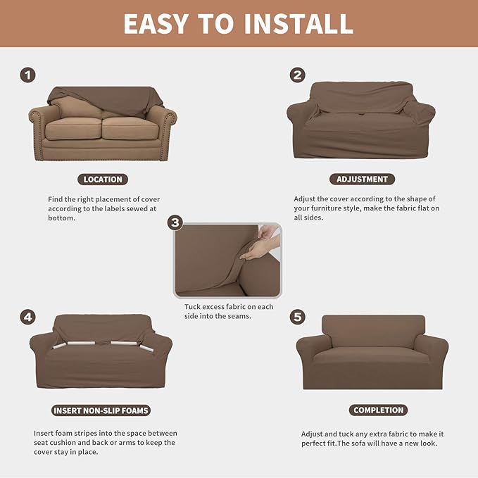 Easy-Going 100% Waterproof Couch Cover, Dual Waterproof Sofa Cover, Stretch Jacquard Sofa Slipcover, Leakproof Furniture Protector for Kids, Pets, Dog and Cat (Oversized Sofa, Brown)